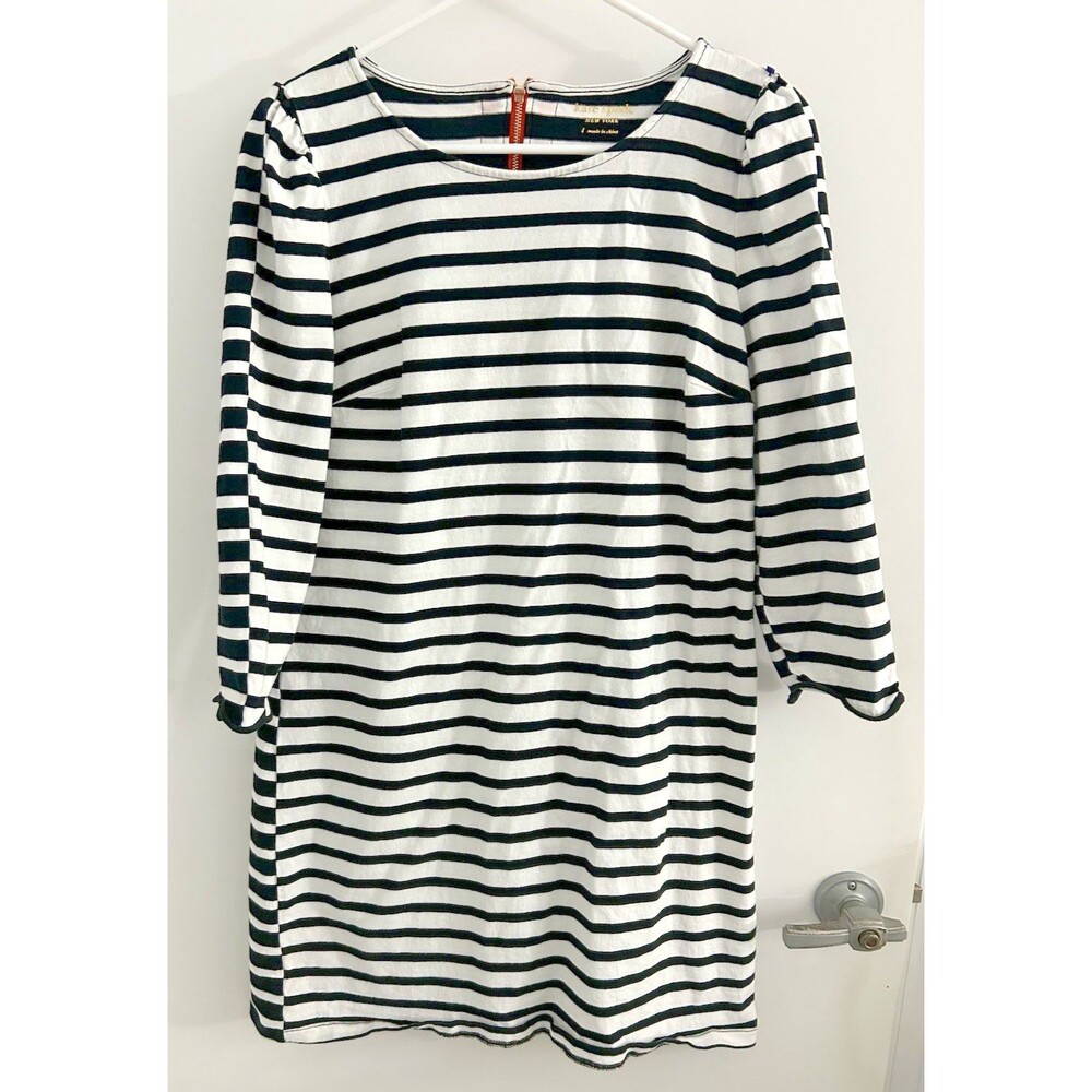 Kate Spade Dress Black White Striped 3/4 Sleeve Heart Zipper Back Nautical Large